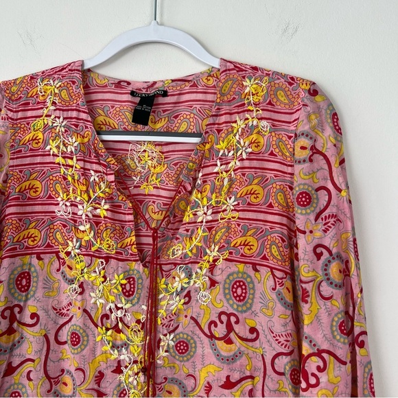 Vintage Y2k Lucky Brand Embroidered Boho Paisley Cotton Top - Picture 2 of 8